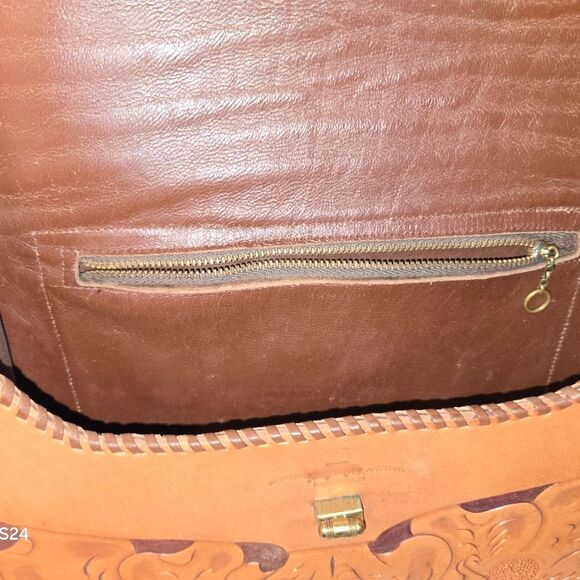 Vintage tooled leather Med. bag 9" - Picture 11 of 16